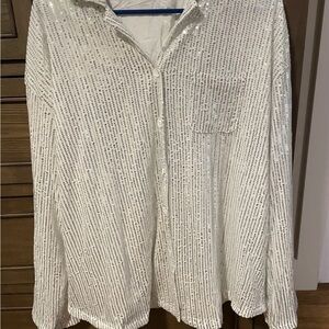 Amazon White Sequin Button-Down Shirt
